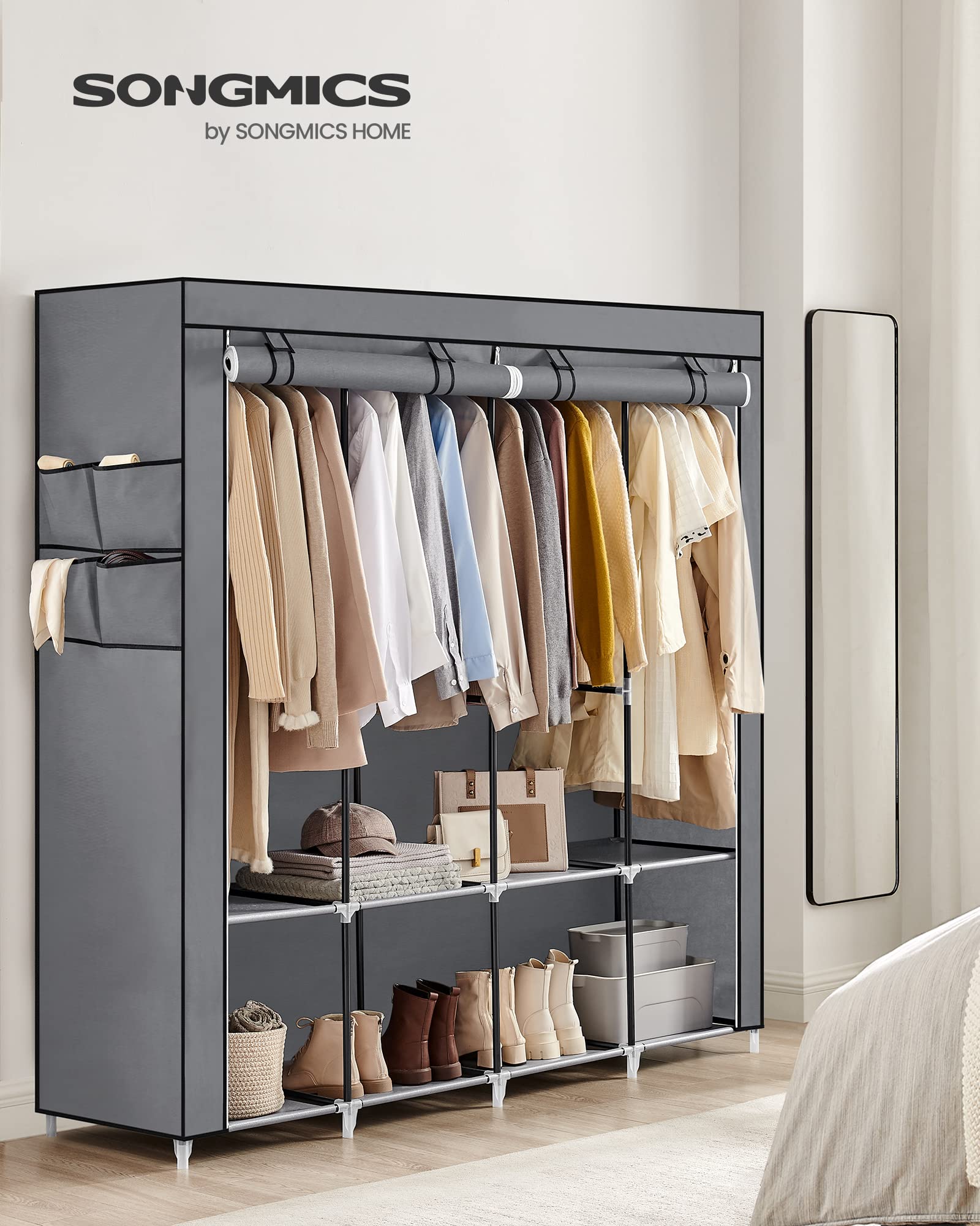 SONGMICS wardrobe with four hanging rods keeps shirts and jackets neatly organized