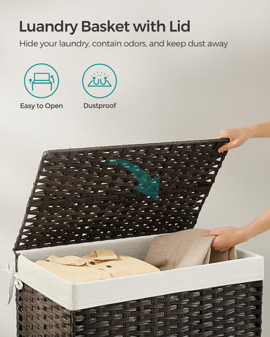 SONGMICS waterproof PP rattan exterior with ventilation keeps contents dry.