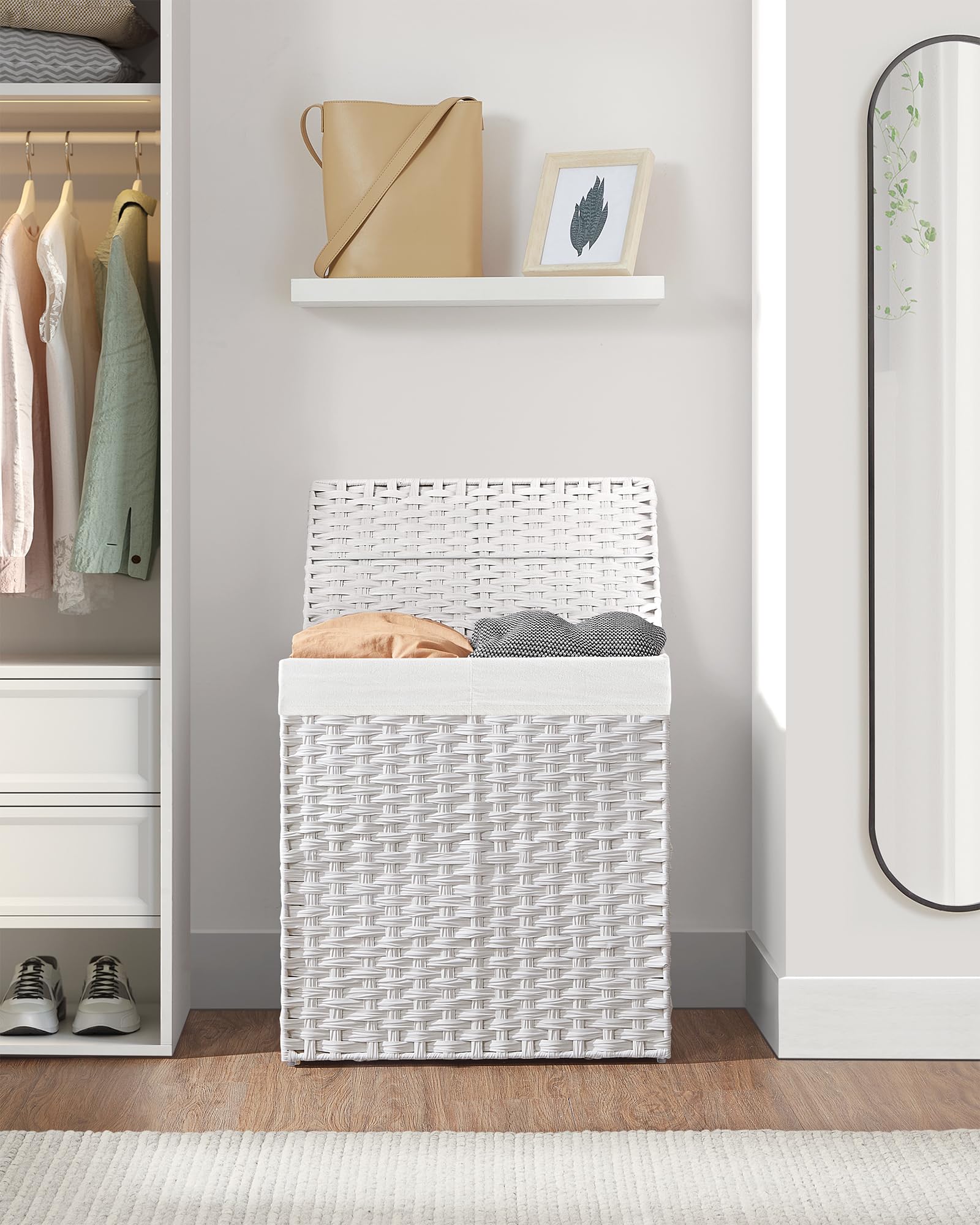 SongMics white wicker laundry basket blends with modern rooms