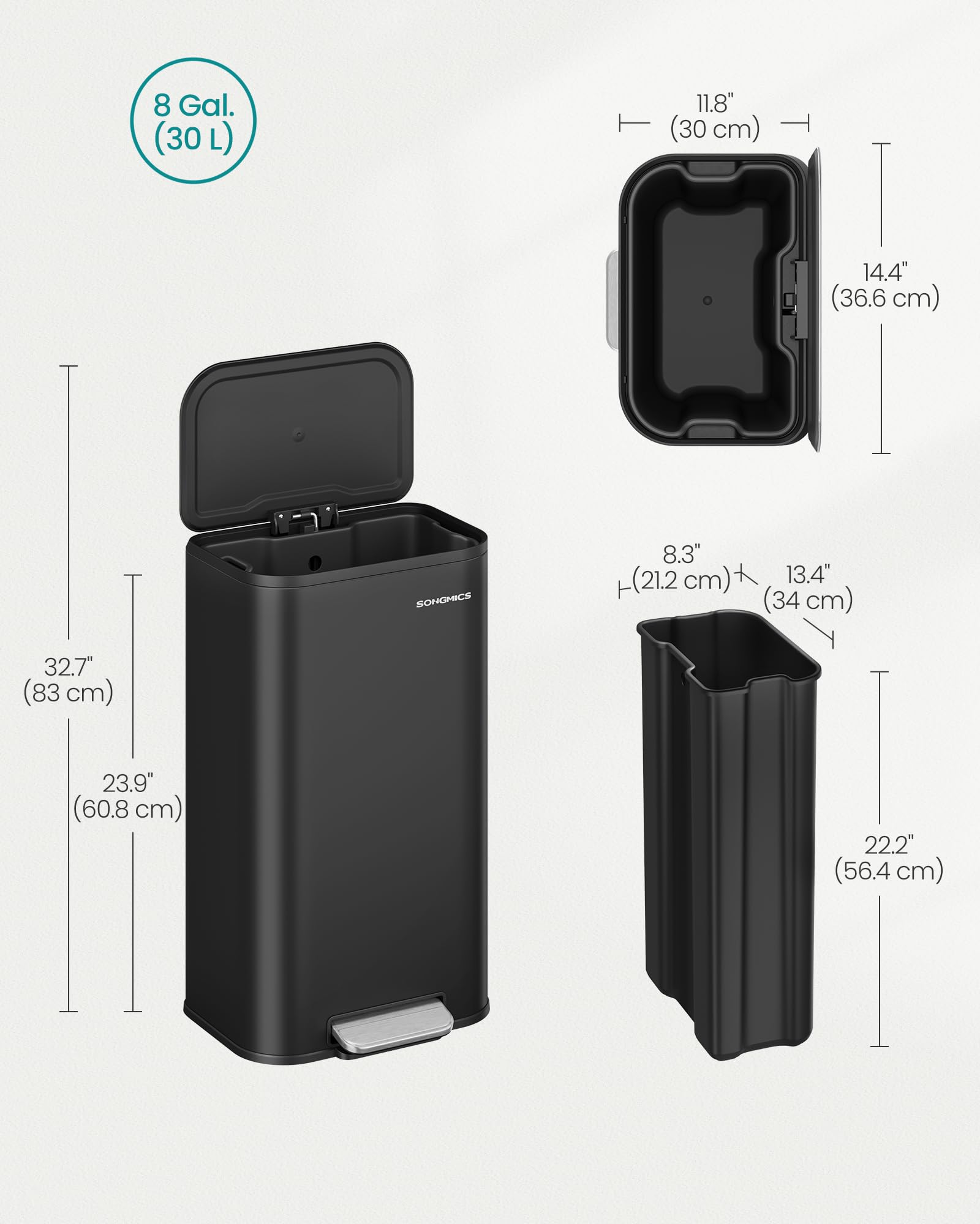 Songmics wide non-slip pedal for easy, controlled opening