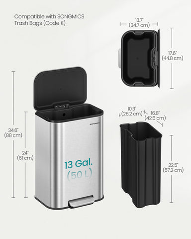 SONGMICS wide non-slip pedal enables easy operation.