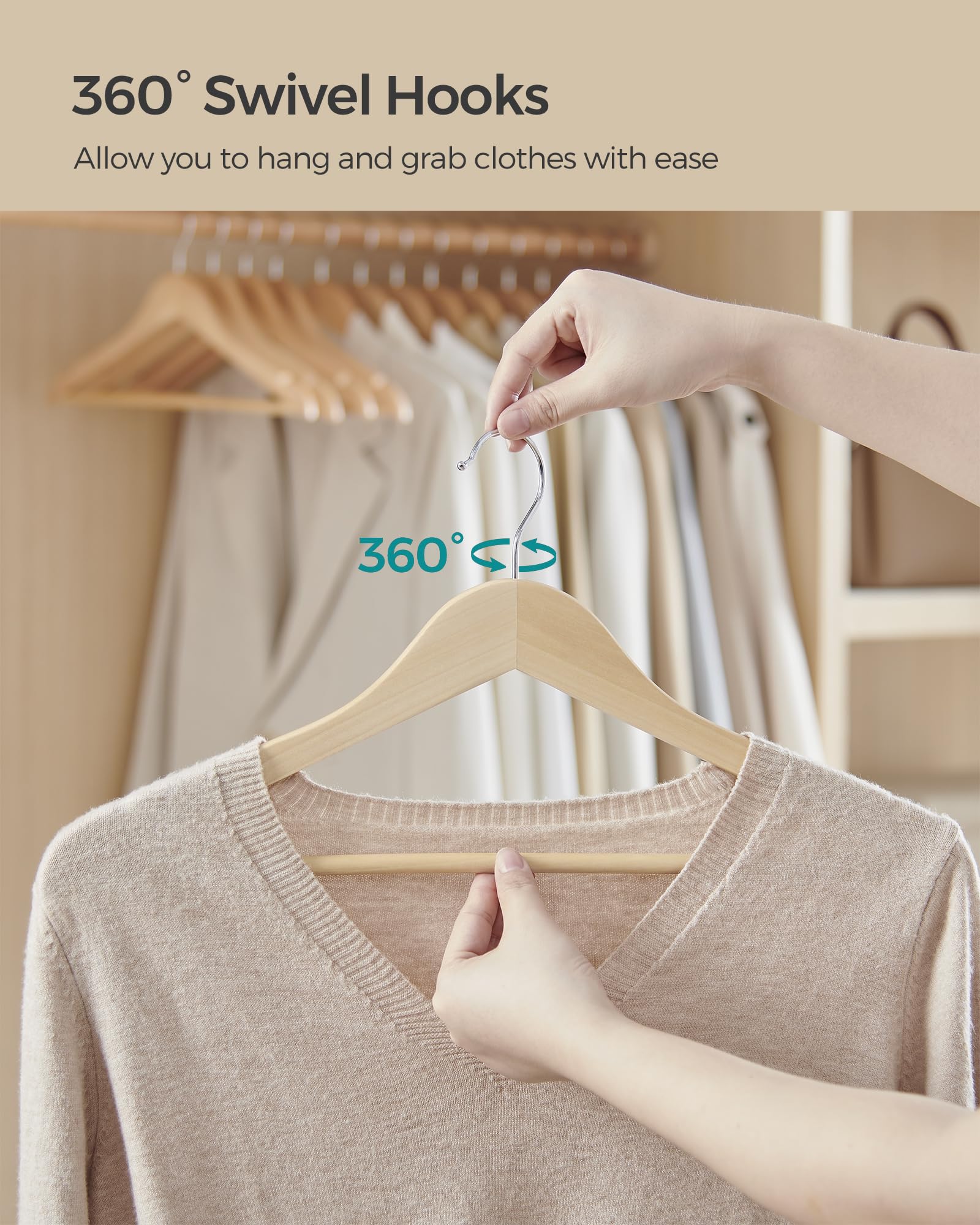 SONGMICS 360° swivel hook offers easy access to clothing