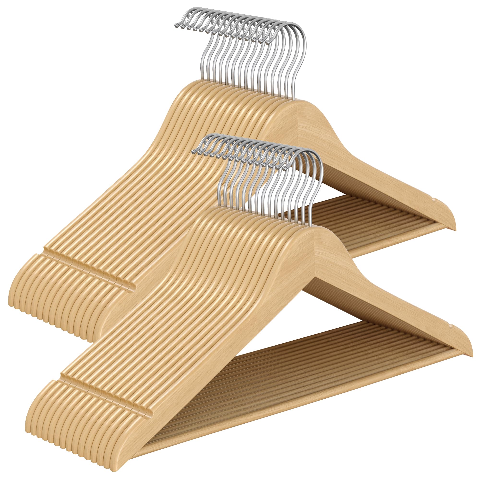 SONGMICS wooden hangers with solid birch wood for sturdy coats and jackets
