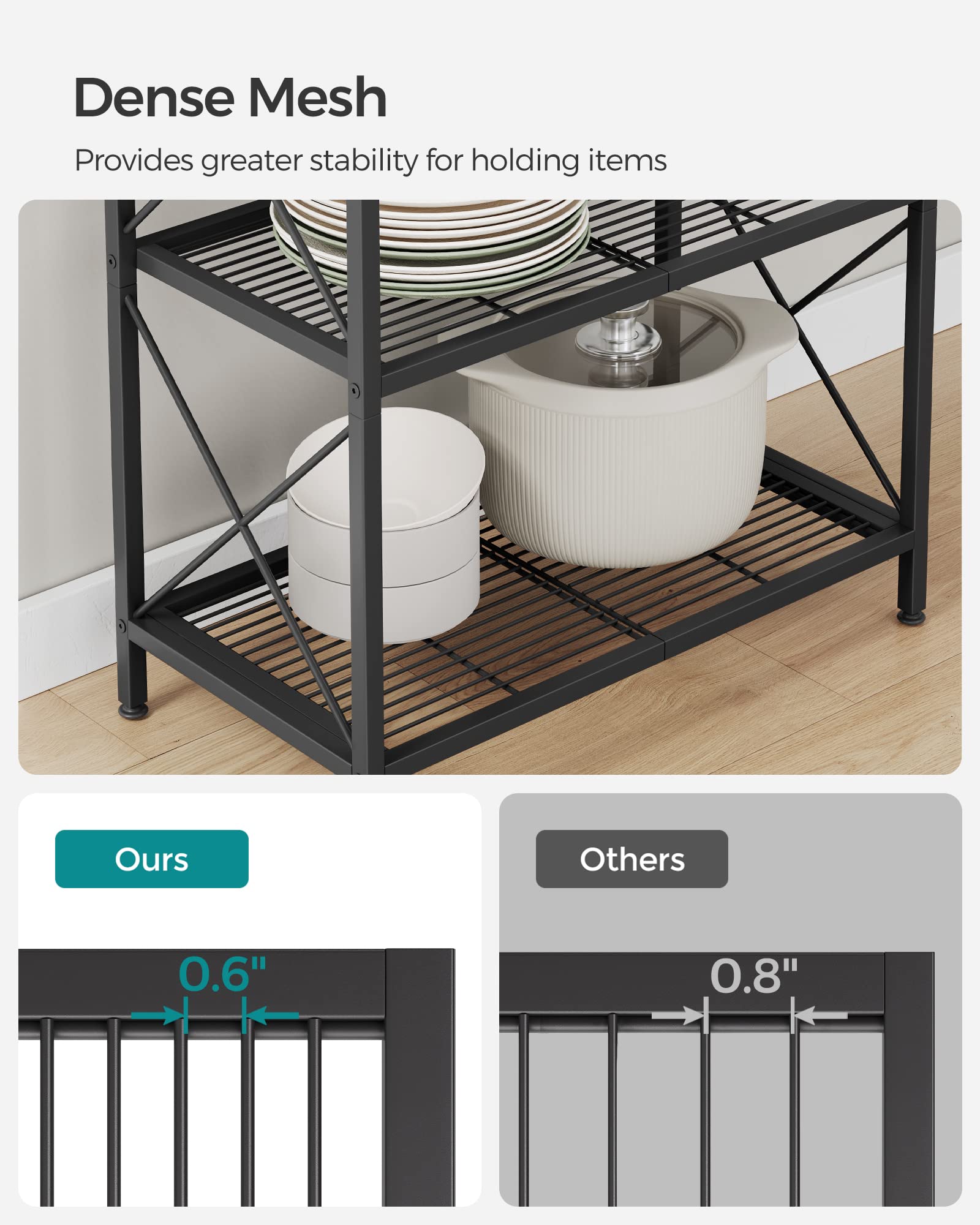 SONGMICS X-side bars reinforce the frame and prevent items from falling.