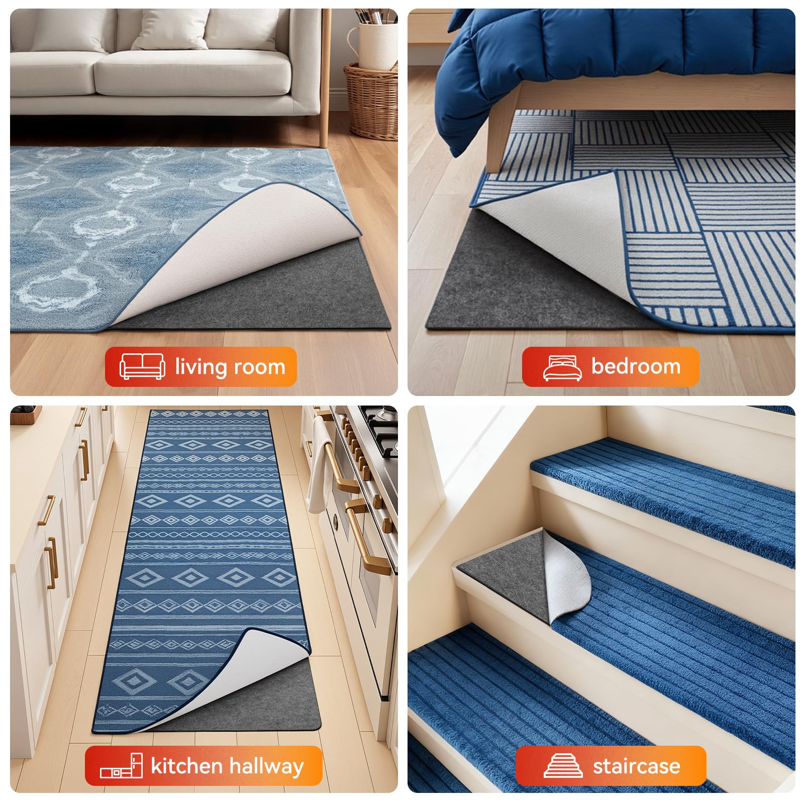 Songrey oversized rug pad suitable for living rooms and bedside areas