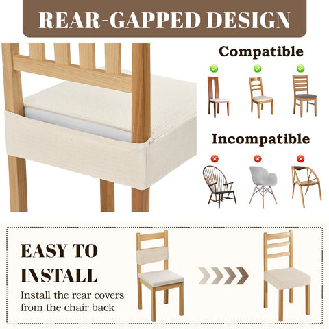 Songrey TPU-laminate waterproof back detail on a dining chair cover, beige.