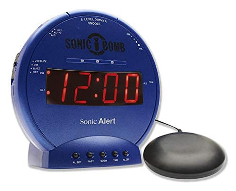 Sonic Alert blue alarm clock with bed shaker helps ensure timely wake-ups