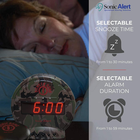 Sonic Alert red flashing lights provide a clear visual wake cue.