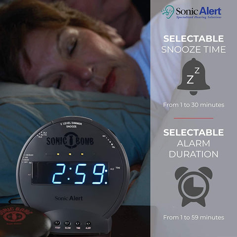 Adjustable volume and snooze on the Sonic Bomb for personalized wake times