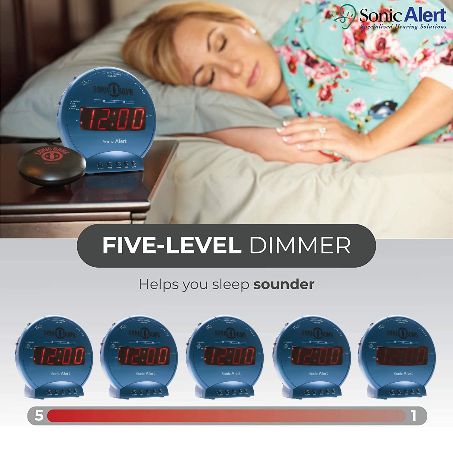 Bed shaker under pillow demonstrates tactile wake-up feature