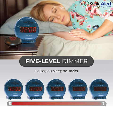 Bed shaker under pillow demonstrates tactile wake-up feature