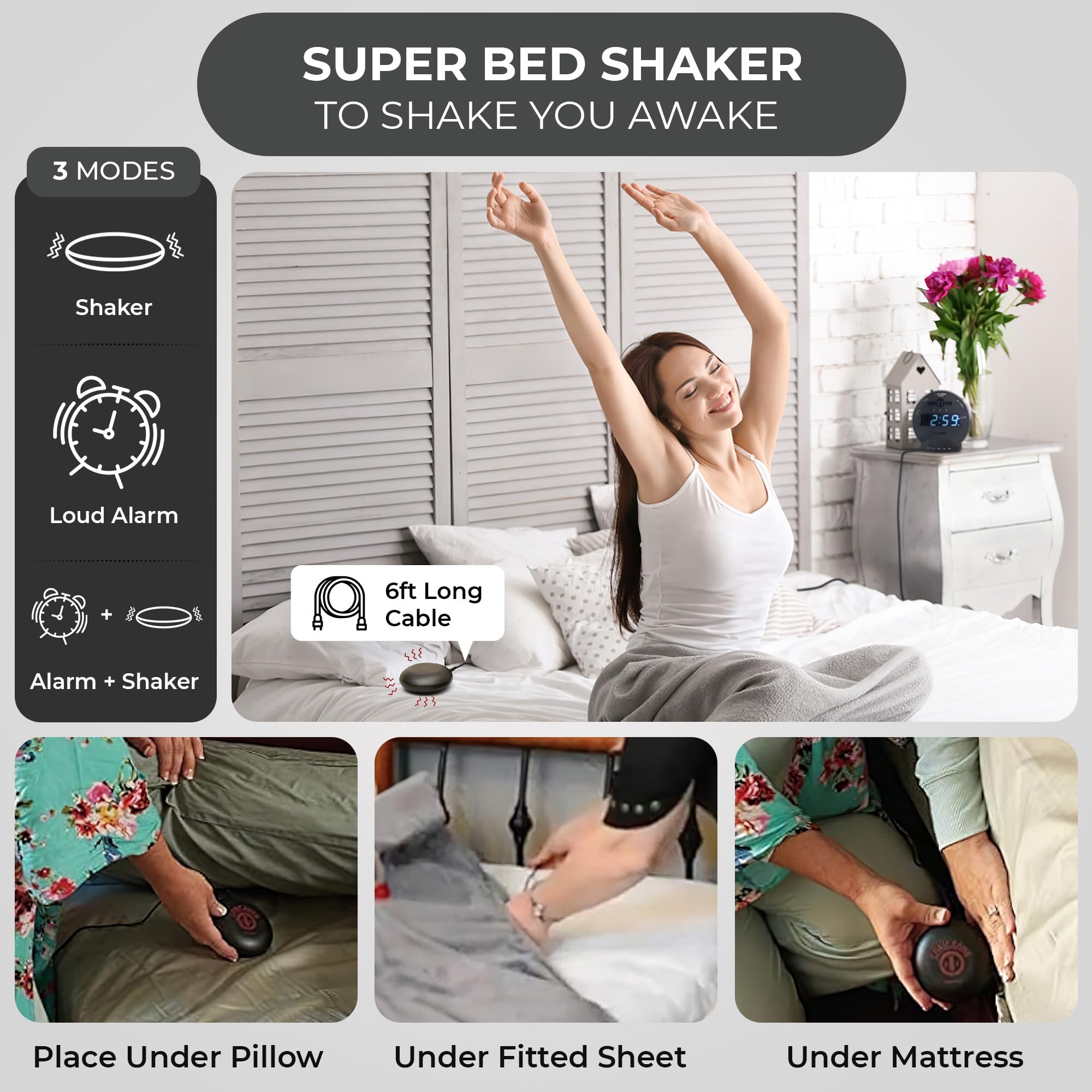 Sonic Bomb bed shaker unit ensuring a wake-up jolt via tactile alerts