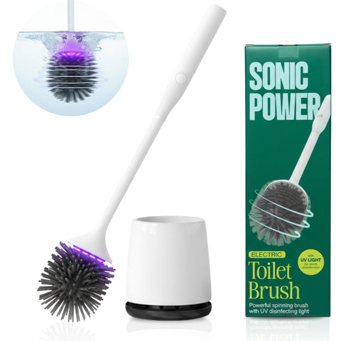 SonicPower electric toilet brush with UV light for self-cleaning between uses.