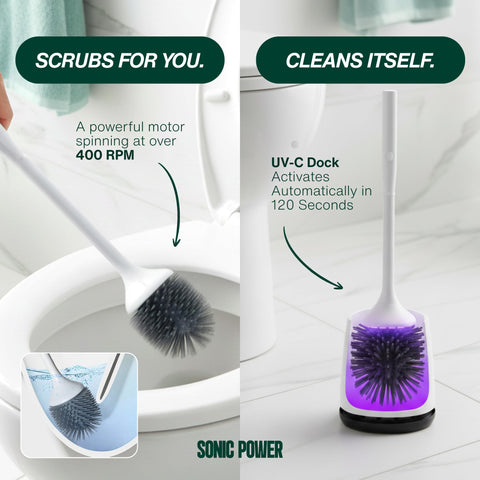 Rechargeable SonicPower wireless toilet brush for cord-free cleaning.
