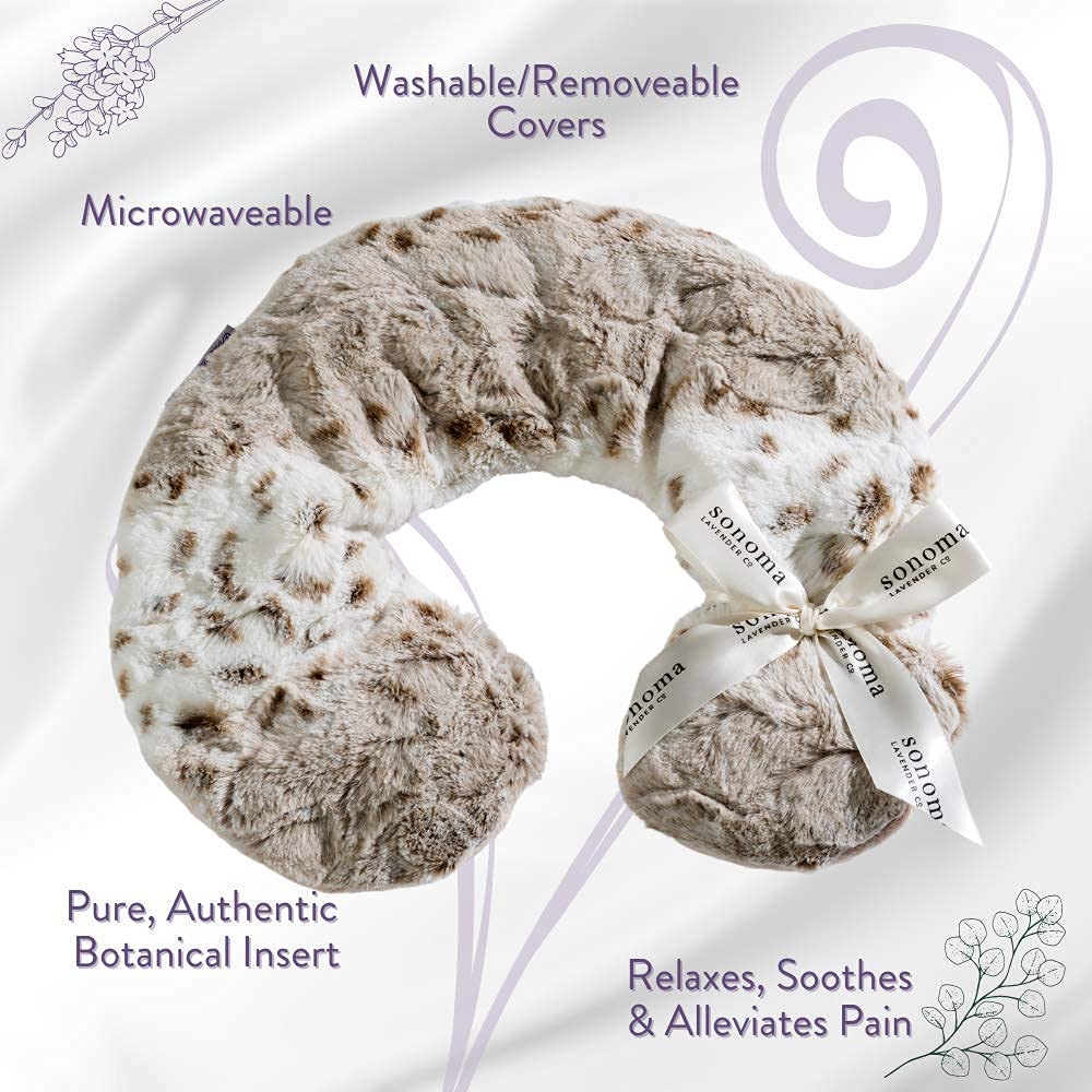 Lavender/flaxseed insert ready for warming, delivering moist heat to ease tense muscles.