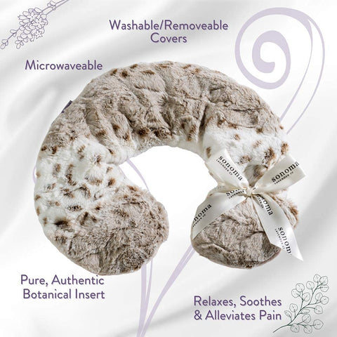 Lavender/flaxseed insert ready for warming, delivering moist heat to ease tense muscles.