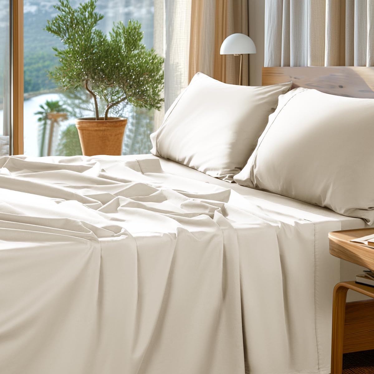 SONORO KATE 1000TC Egyptian cotton king fitted sheet in cream