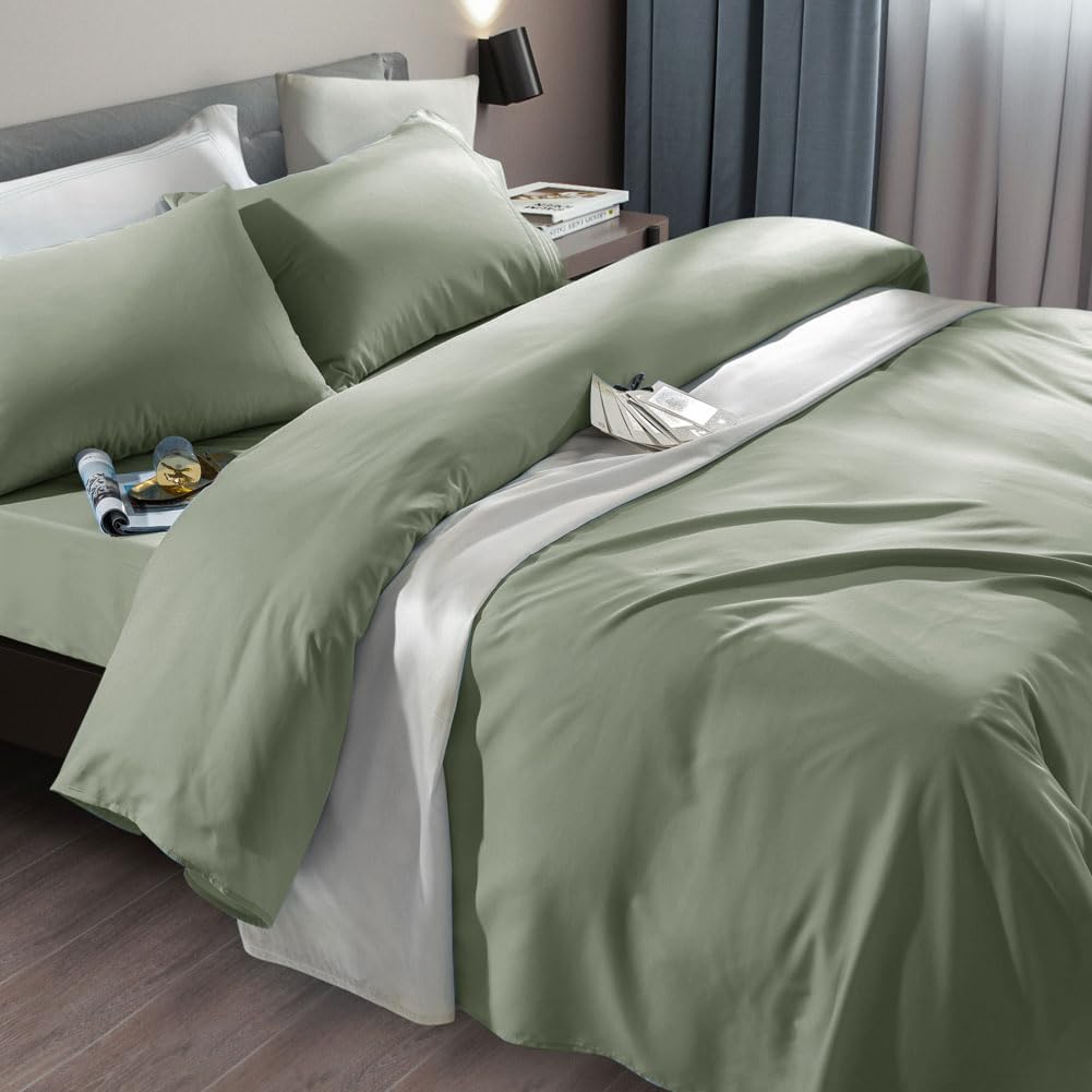 SONORO KATE 6-piece set flat sheet Sage king for a sleek, hotel-inspired look.