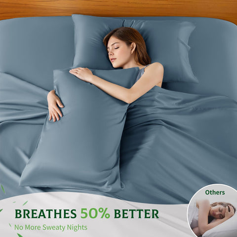 SONORO KATE king size sheets in French Blue add serene color to the bedroom