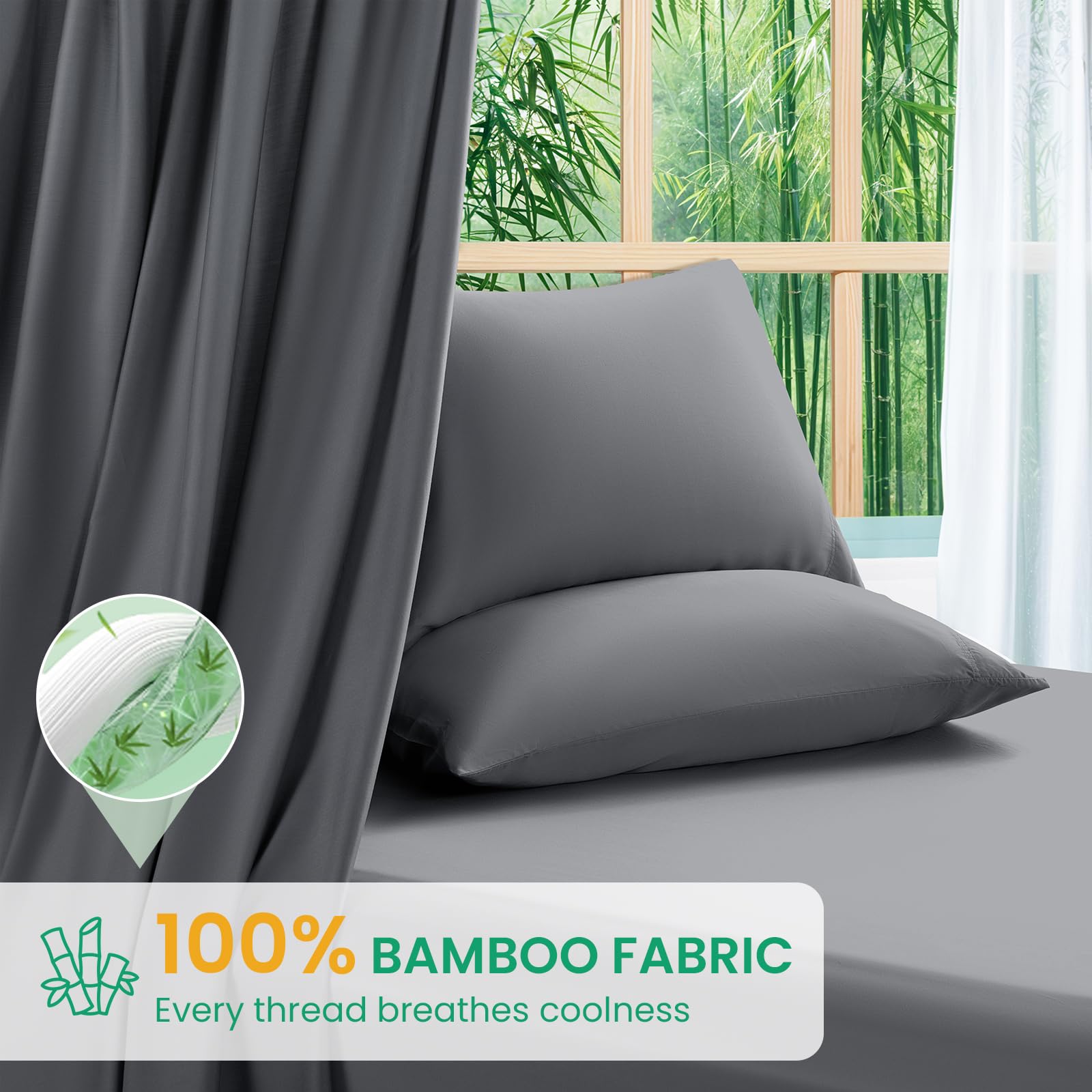 SONORO KATE bamboo sheets queen fitted sheet dark grey provides secure fit