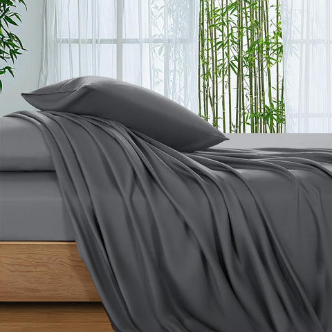 SONORO KATE bamboo sheets queen flat sheet dark grey for silky cooling comfort