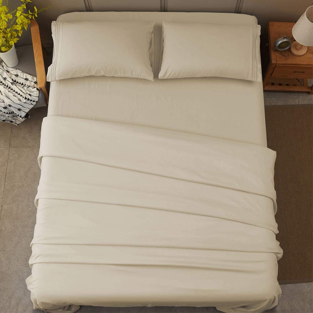 SONORO KATE beige sheets on bed create inviting serene ambiance