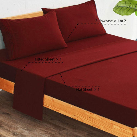 SONORO KATE burgundy queen fitted sheet showing 16-inch pockets for a snug fit