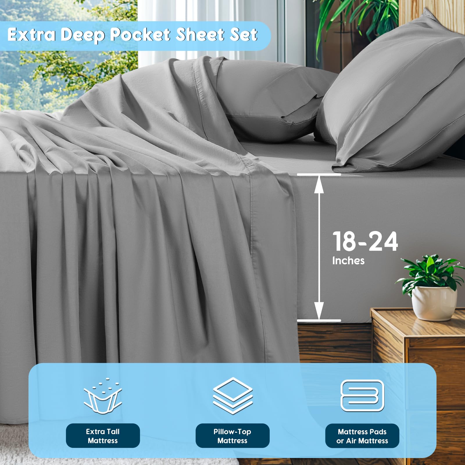 SONORO KATE deep-pocket fitted sheet (18-24) on plush king mattress