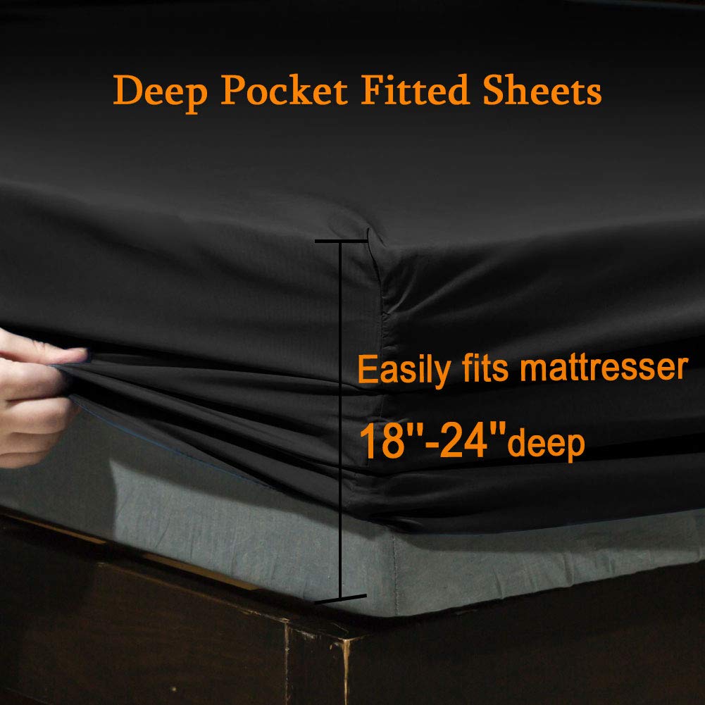 SONORO KATE deep-pocket fitted sheet securing 18-24 inch mattresses.