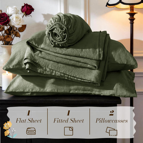 Sonoro Kate olive green linen set, a gift-ready choice for homes.
