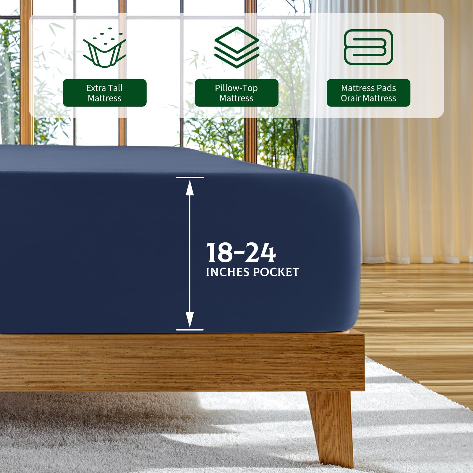 SONORO KATE king fitted sheet deep-pocket 18-24 inch for thick mattresses.