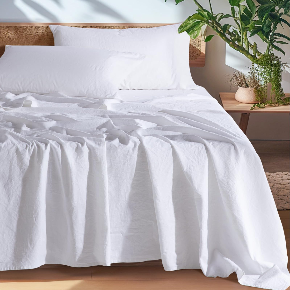 SONORO KATE linen sheets king fitted, secure 16-inch pocket for a stable sleep surface