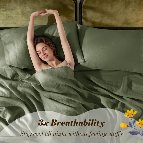 Sonoro Kate olive green king linen pillowcases, smooth feel and lasting durability.