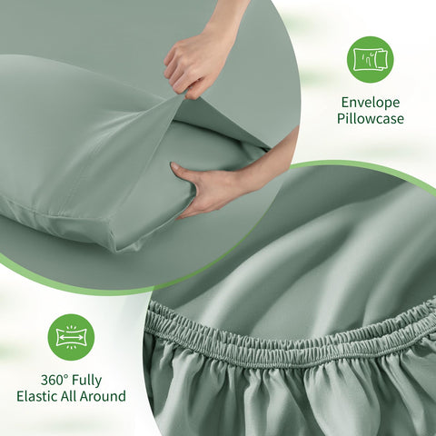 SONORO KATE luxury king sheet set in sea glass invites hotel-like comfort