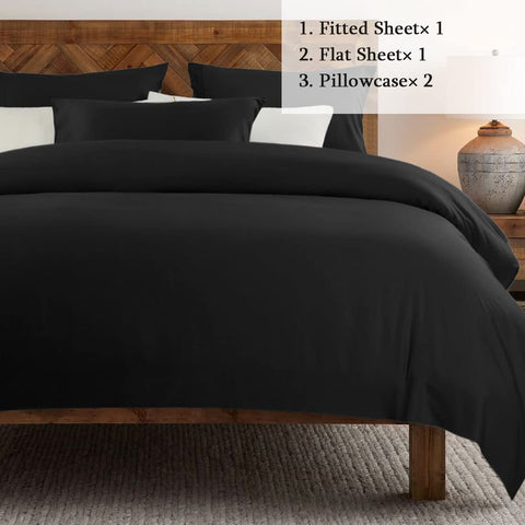 Sonoro Kate queen 4-piece set on bed demonstrates complete bedding makeover.