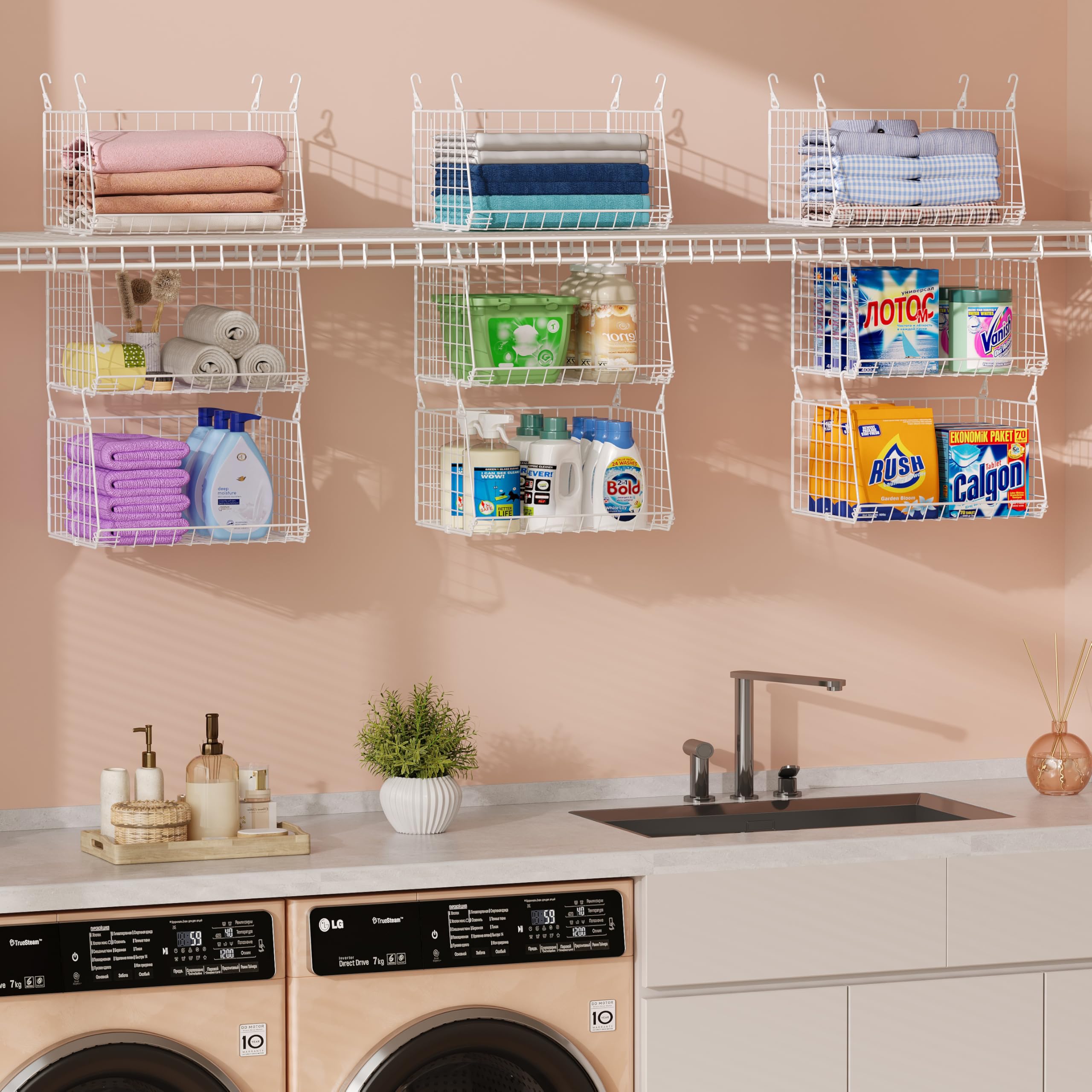 Sonyabecca 3-Tier Hanging Laundry Basket Organizer with 360° rotating hooks for easy access.