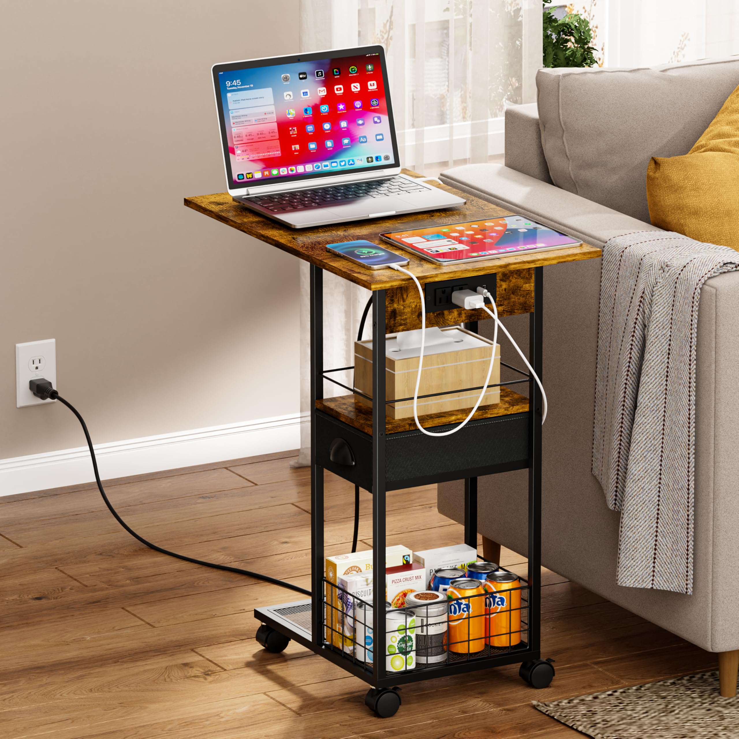 Sonyabecca bottom wire basket adds extra storage for blankets or magazines.