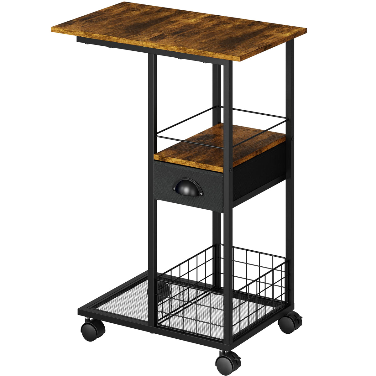 Sonyabecca C-shaped table with drawer offers concealed storage near your sofa for remotes.