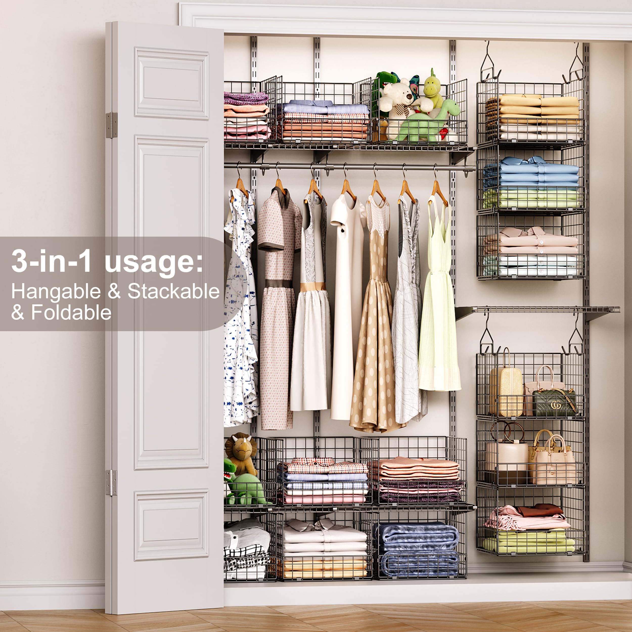 Sonyabecca foldable hanging shelves with S hooks for compact storage