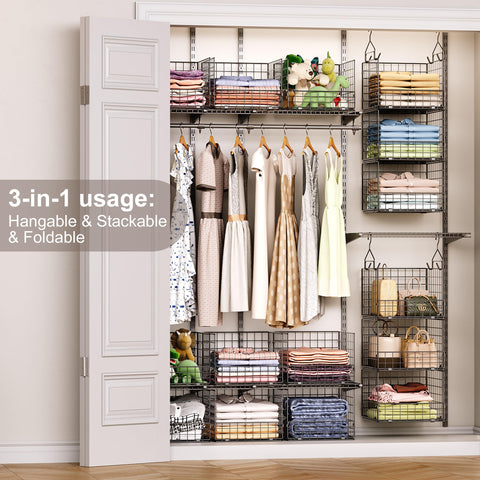 Sonyabecca foldable hanging shelves with S hooks for compact storage
