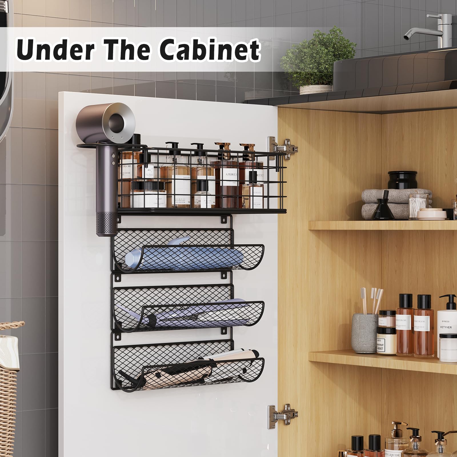 Sonyabecca wall-mounted hair dryer holder with heat-safe ring for hot tools.