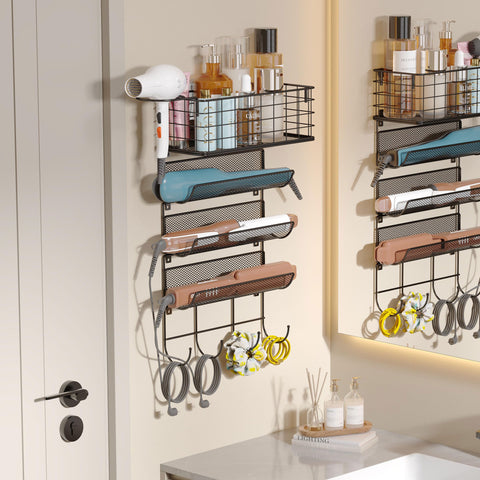 Sonyabecca hair tool organizer with diamond nets for tidy tool storage.
