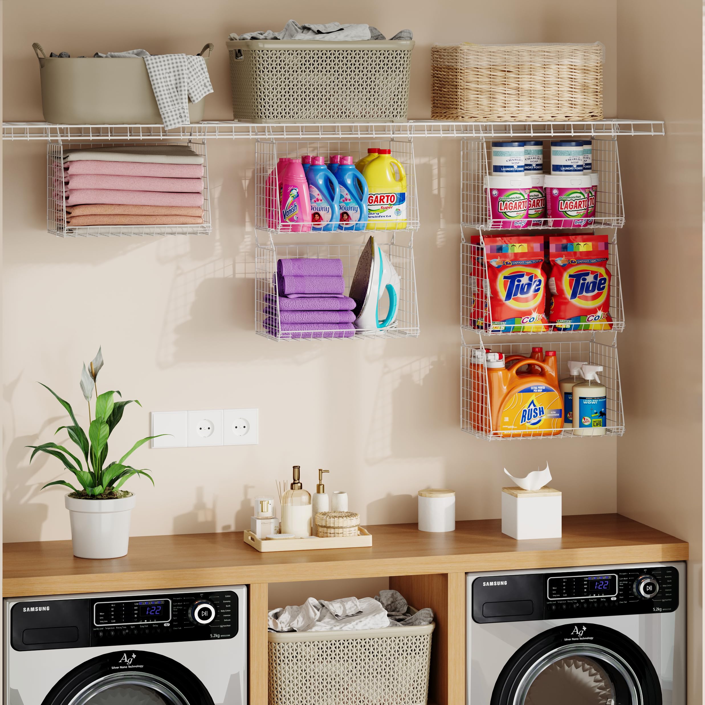 Sonyabecca multi-purpose laundry organizer for clothes, detergents, and small items.