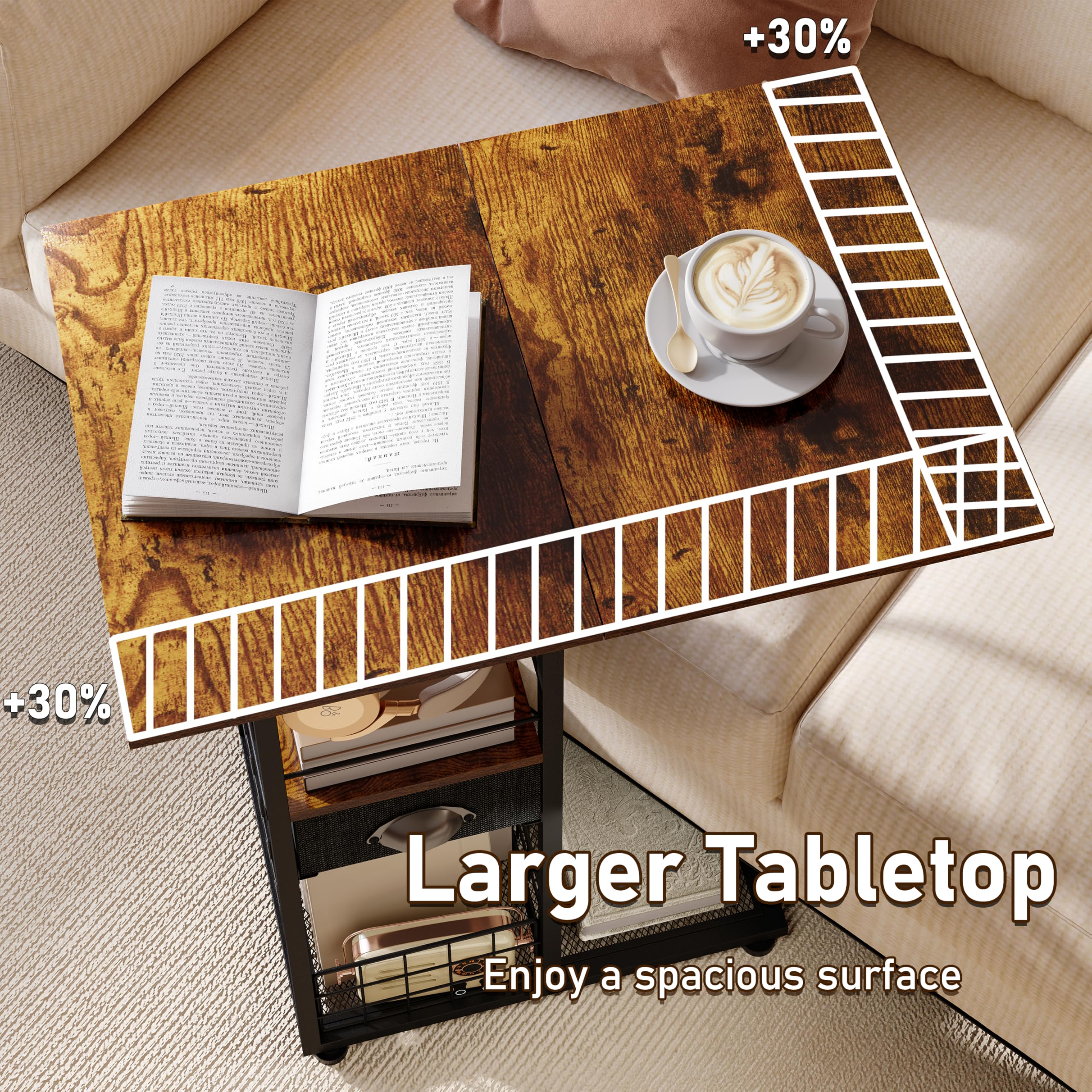 Sonyabecca oversized wood top surface suitable for laptop, drinks, and magazines