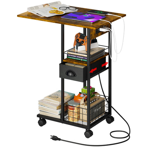 Sonyabecca rolling C-shaped side table with charging station for convenient device charging.