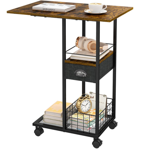 Sonyabecca rolling C-shaped side table with wheels beside sofa for easy mobility