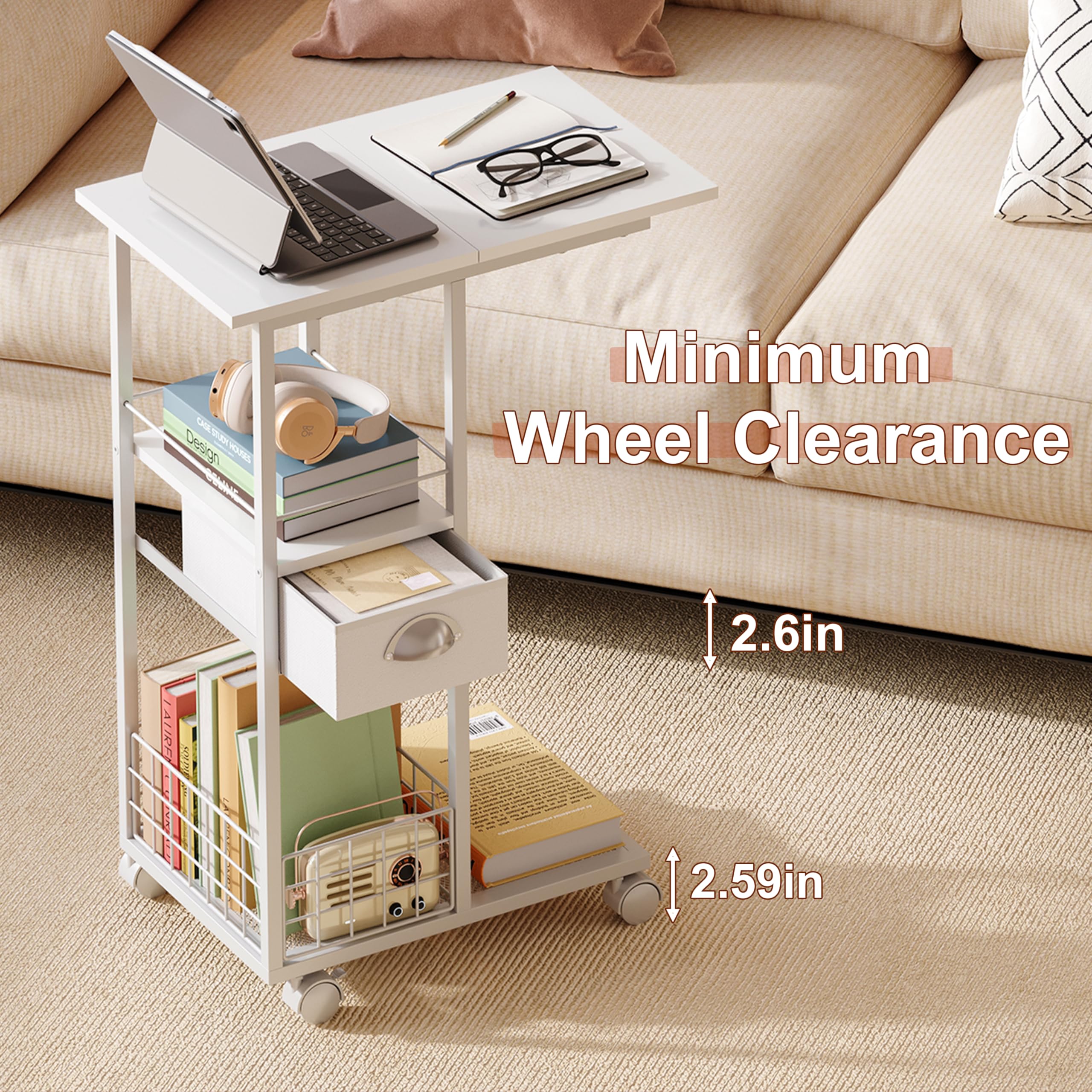 Sonyabecca rolling side table wheels enable easy movement between rooms