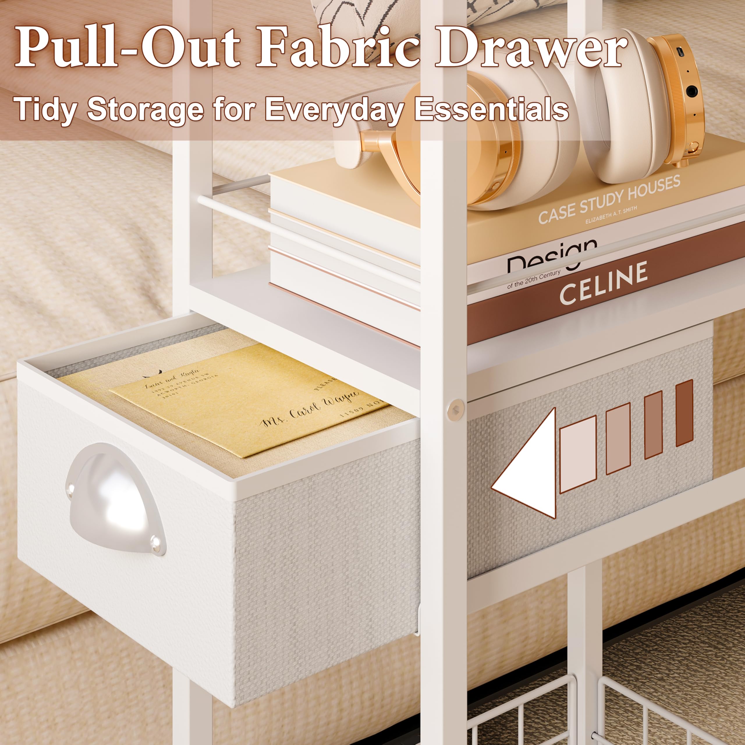 Sonyabecca rolling side table fabric drawer helps organize remotes and glasses