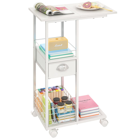 Sonyabecca rolling side table top surface offers convenient workspace beside the sofa