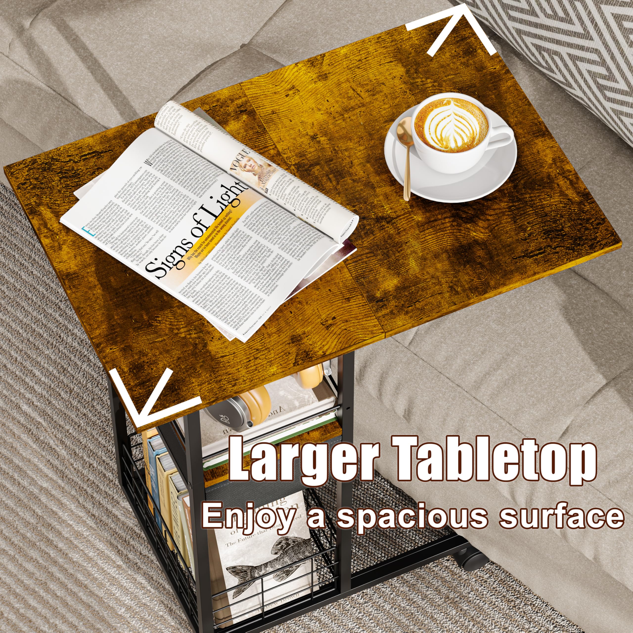 Sonyabecca side table under furniture with lockable swivel wheels for mobility.